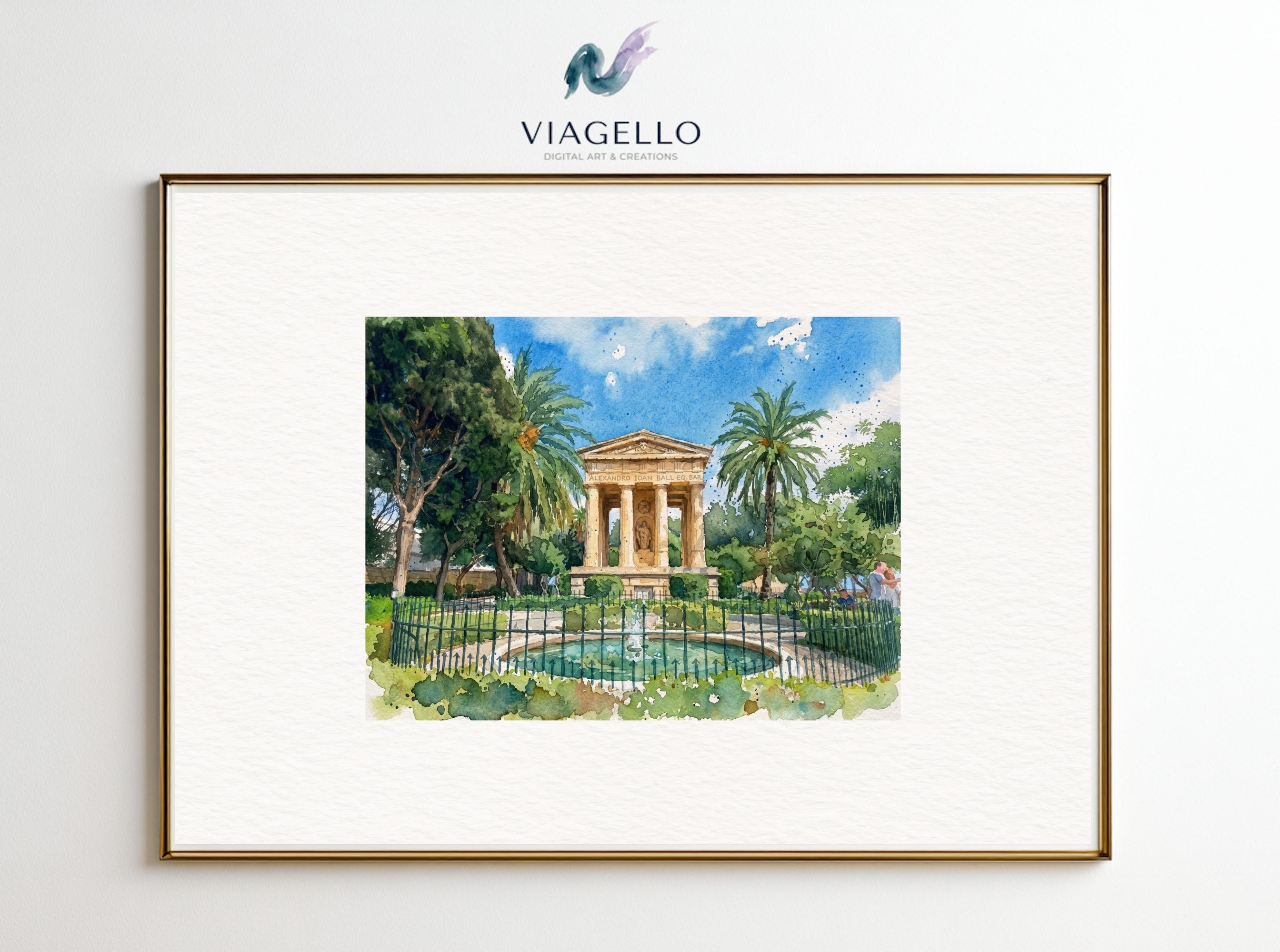Neoclassical Garden Monument | Watercolor Style | Palm Trees | Digital Download 