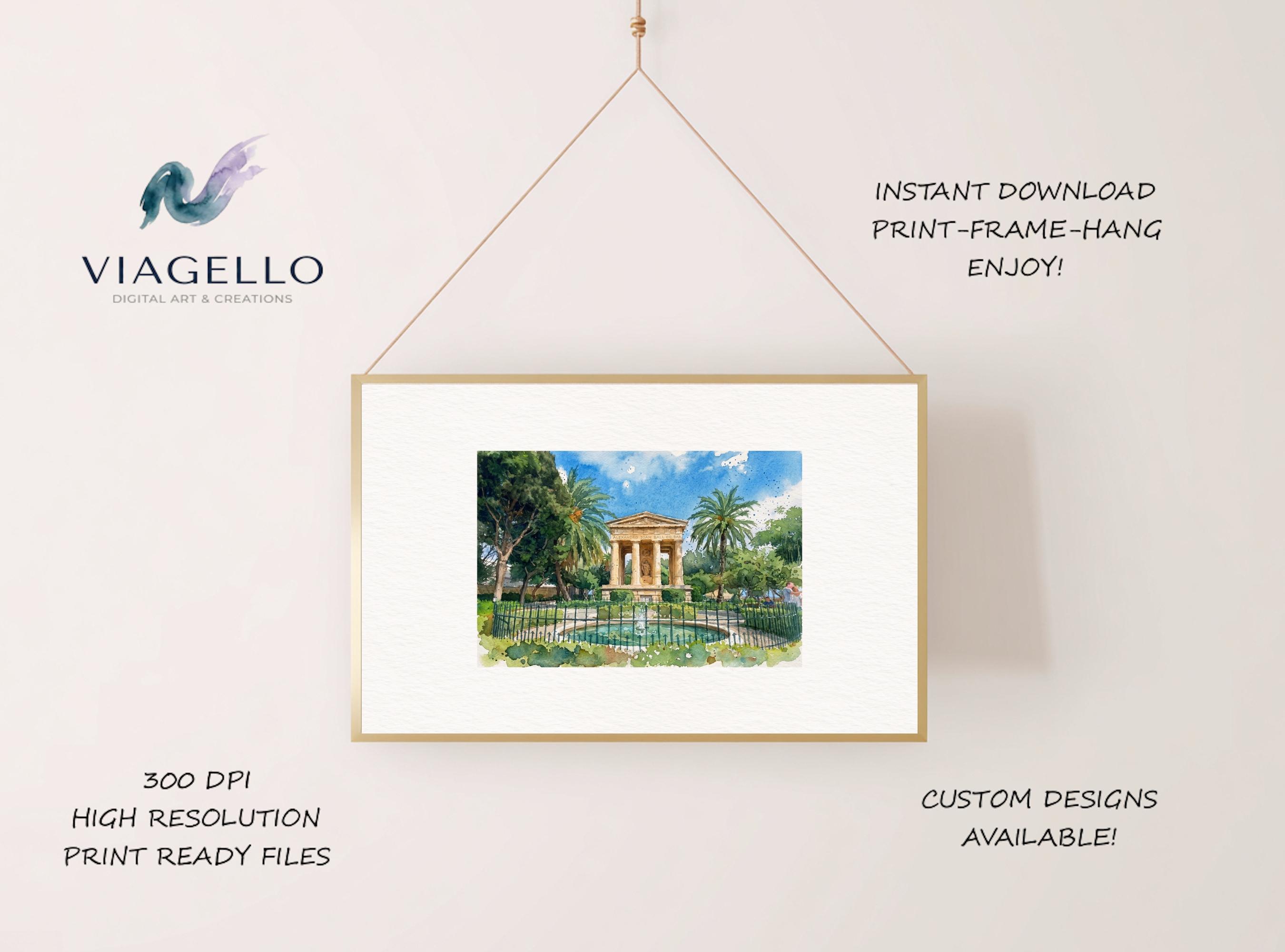 Neoclassical Garden Monument | Watercolor Style | Palm Trees | Digital Download - Image 2