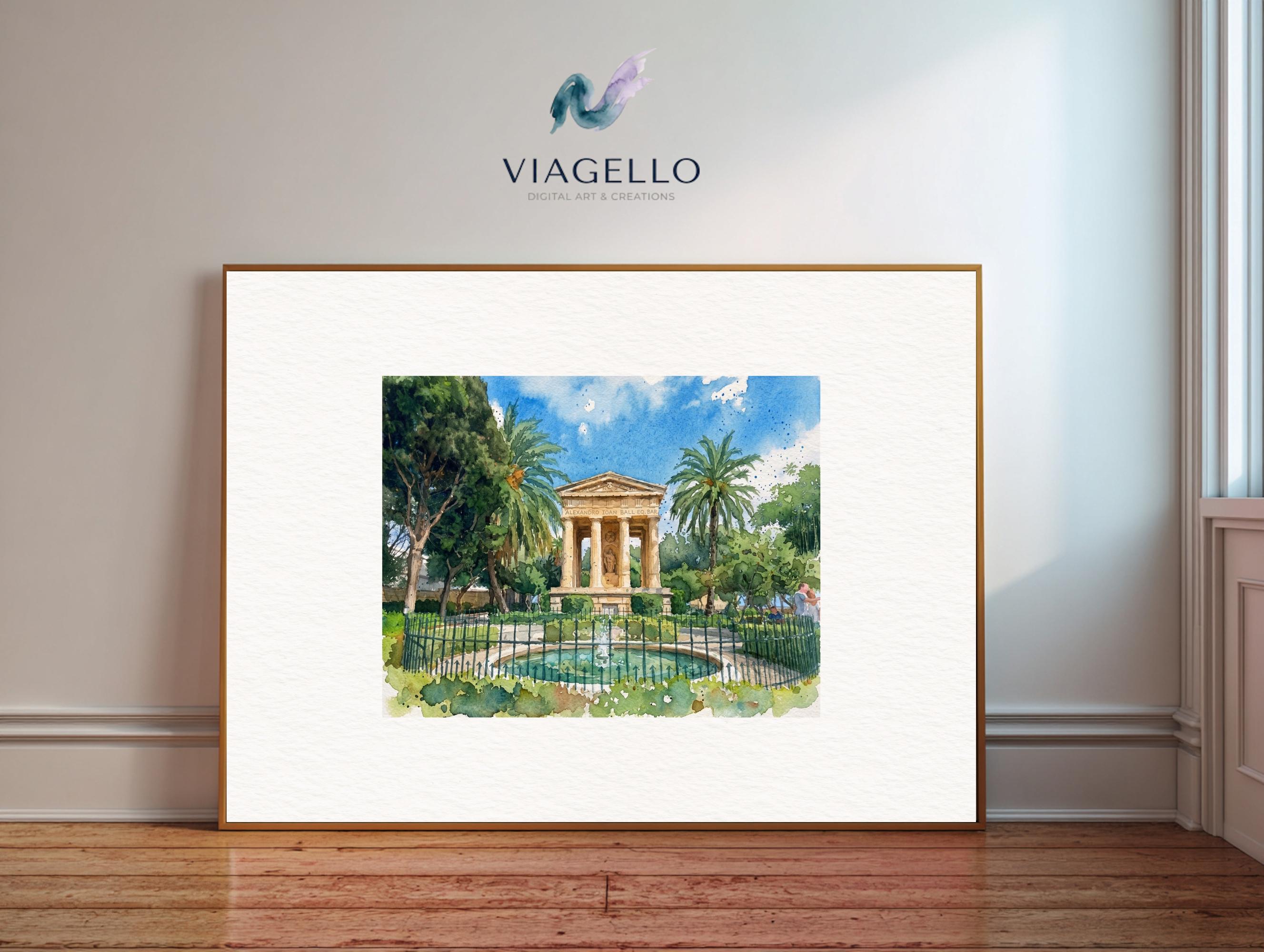 Neoclassical Garden Monument | Watercolor Style | Palm Trees | Digital Download - Image 3
