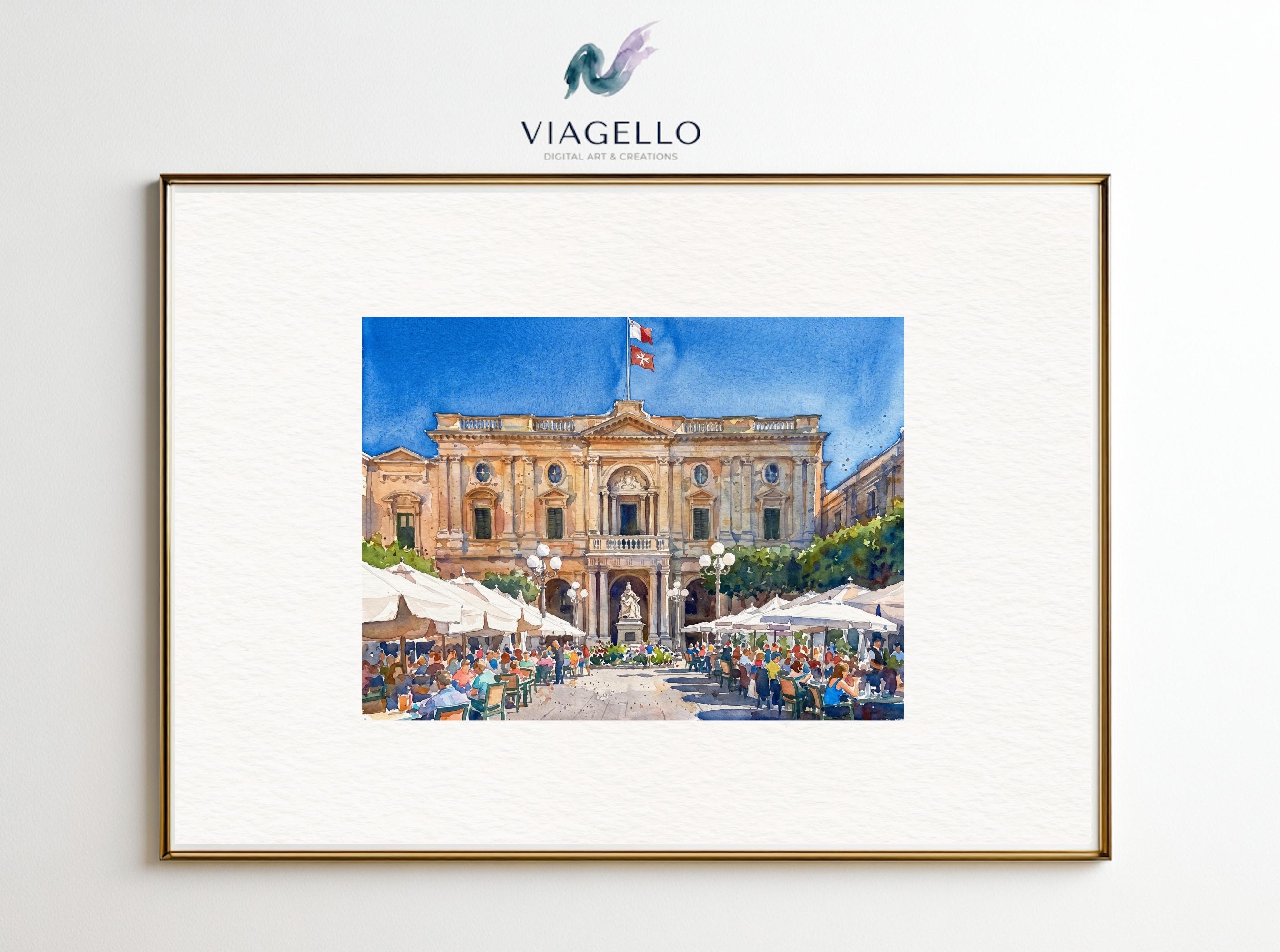 Republic Square Malta | Valletta Street Scene | Digital Painting | Digital Download