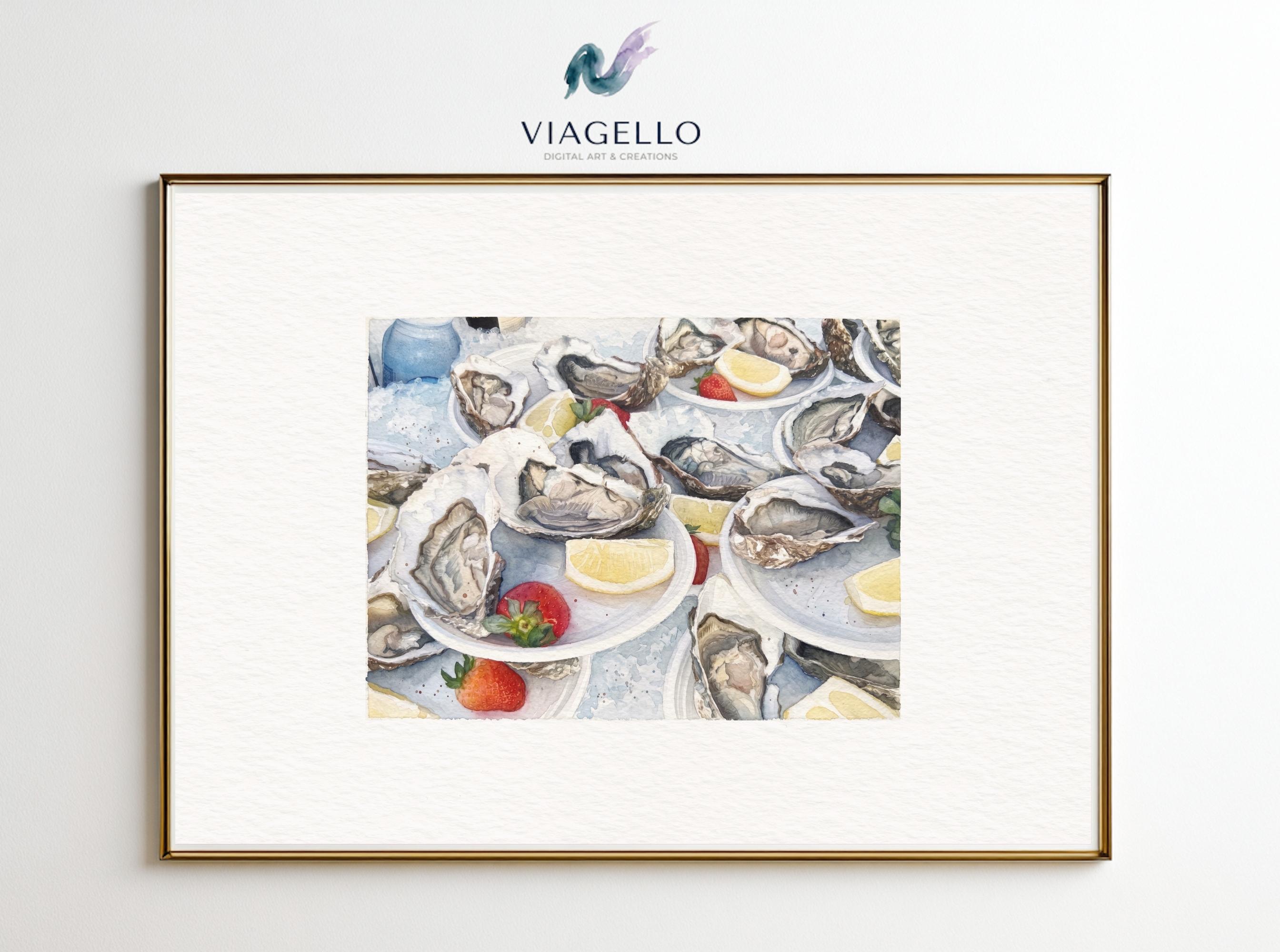 Oysters and Lemons Still Life | Sea Food Art Print | Digital Download