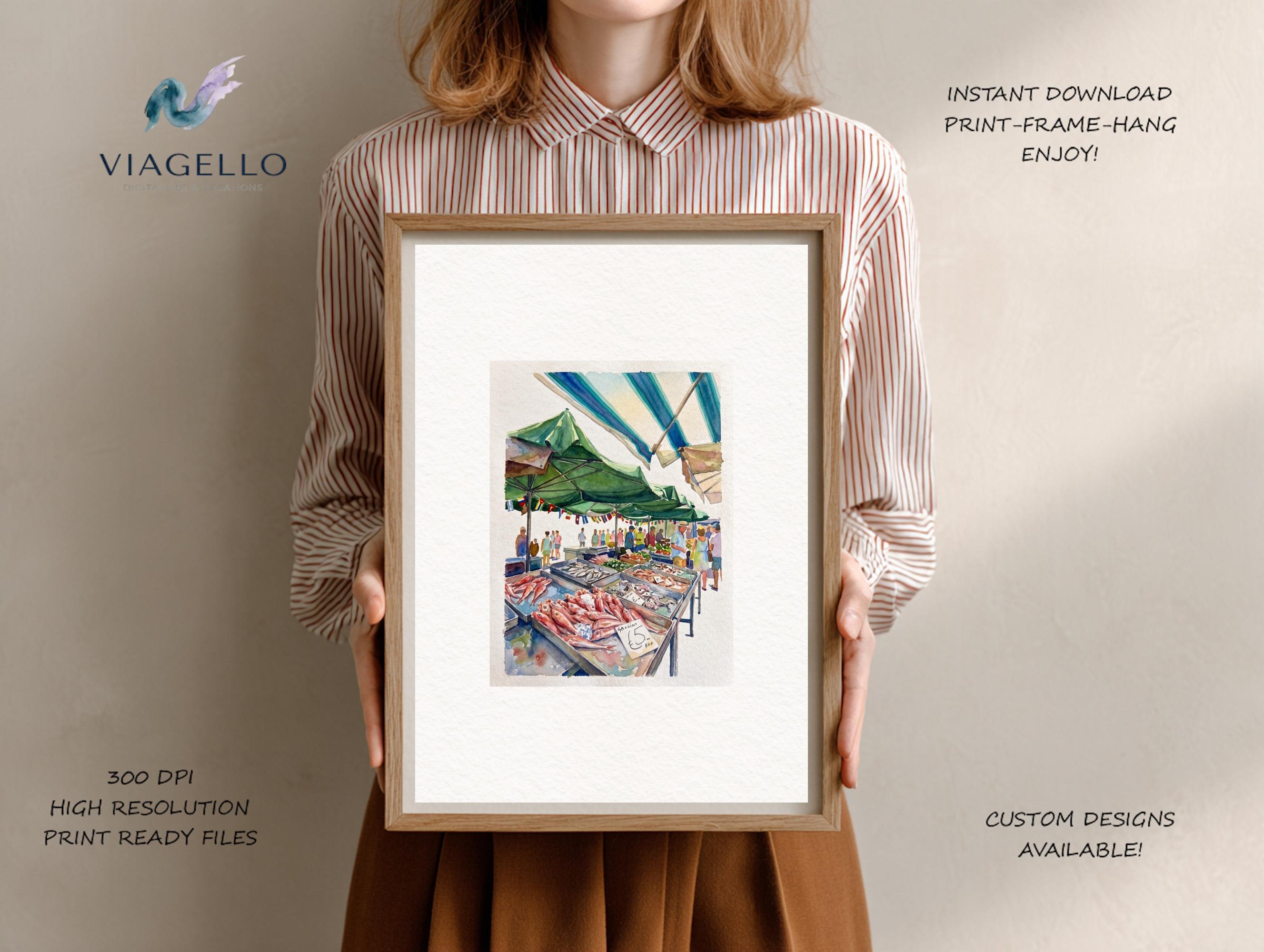 Vibrant Fish Market Painting | Lively Outdoor Scene, Impressionistic Art Print (Digital Download) - Image 2