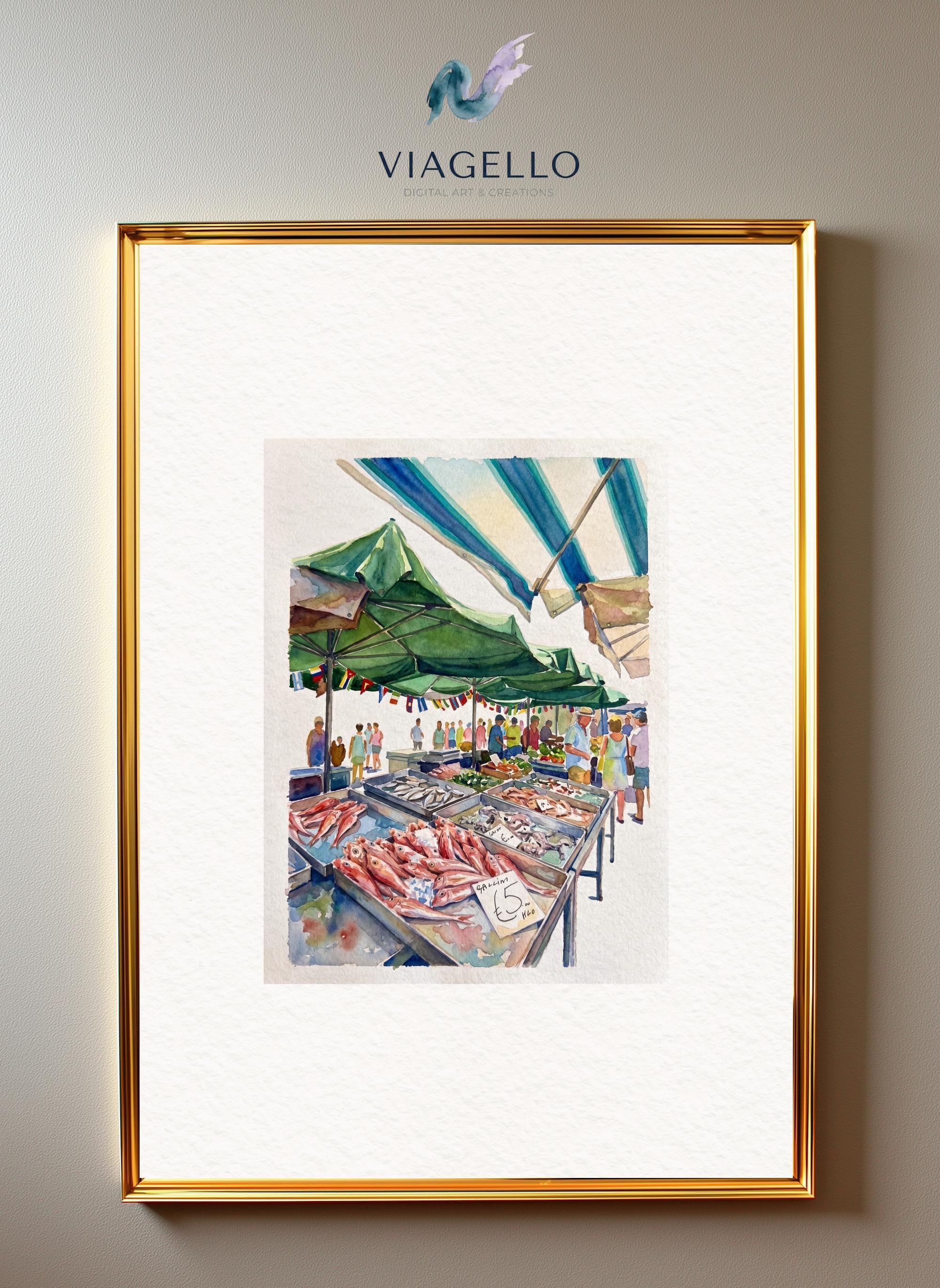 Vibrant Fish Market Painting | Lively Outdoor Scene, Impressionistic Art Print (Digital Download) - Image 3