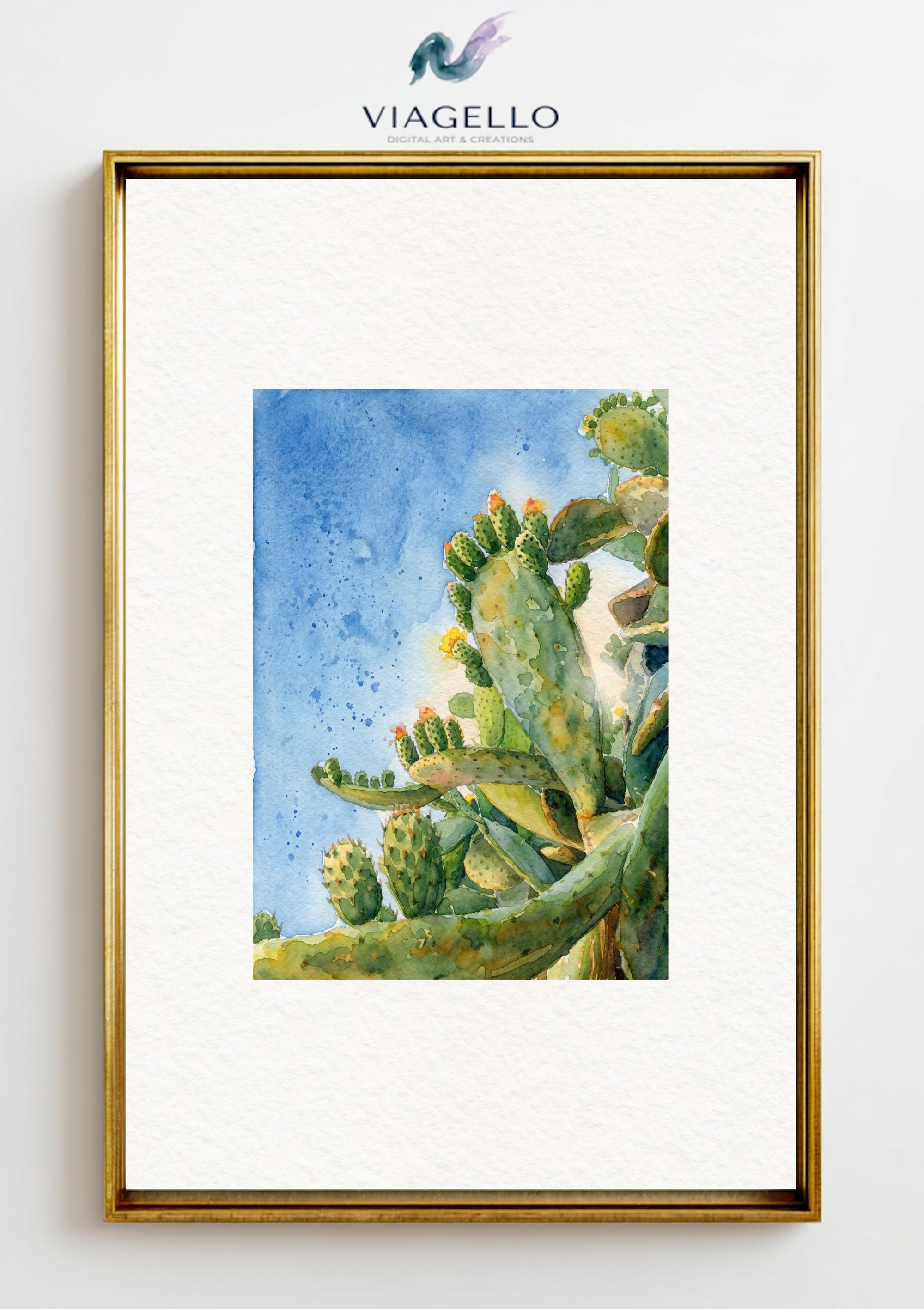 Cactus Blooming Art | Spiky Flowers Botanical | Nature Wall Decor | Digital Download