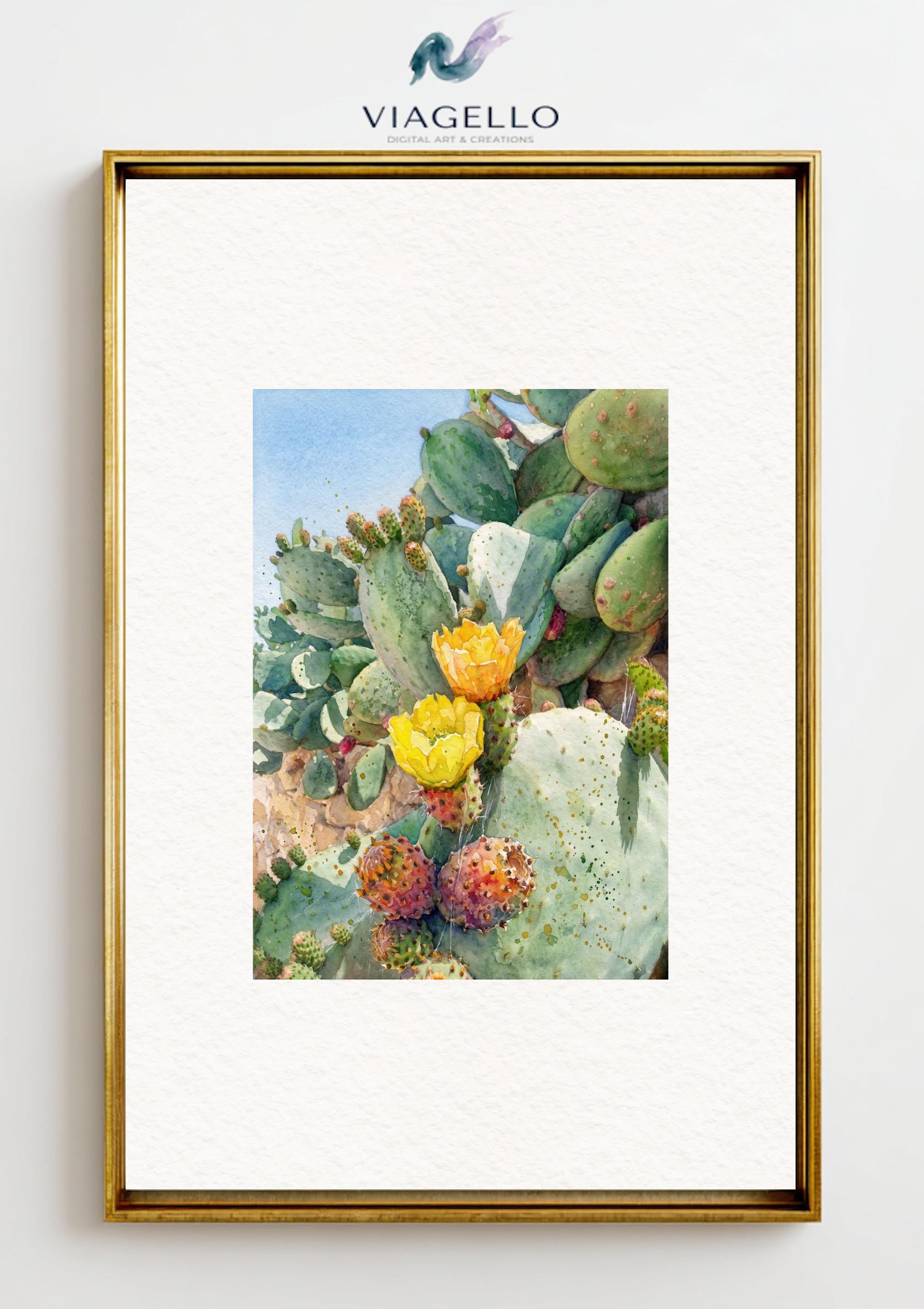 Cactus Blooming | Yellow Flowers | Desert Oasis Art | Digital Download