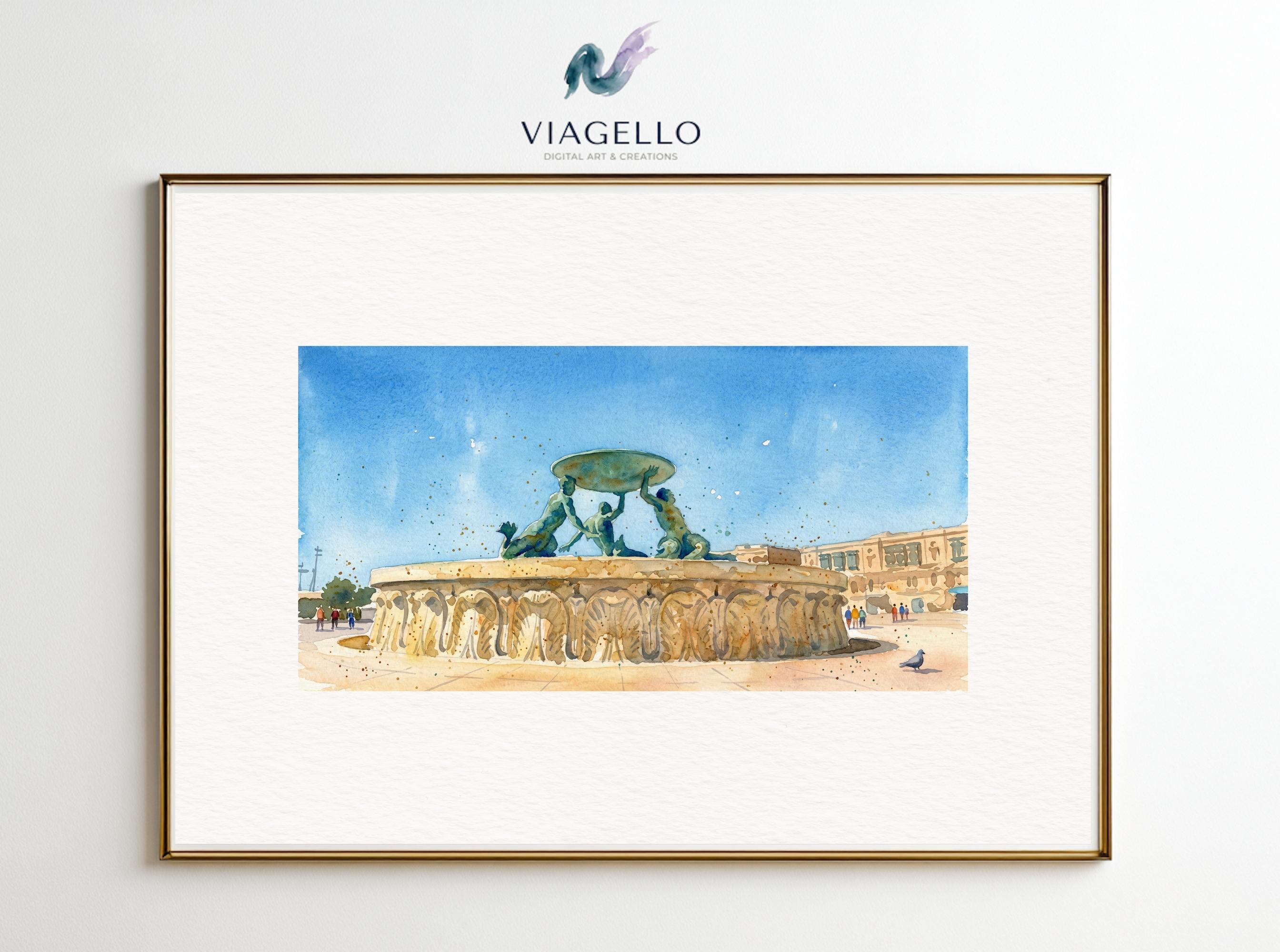 Majestic Fountain Sculpture | Serene City Scene | Digital Painting | Digital Download 