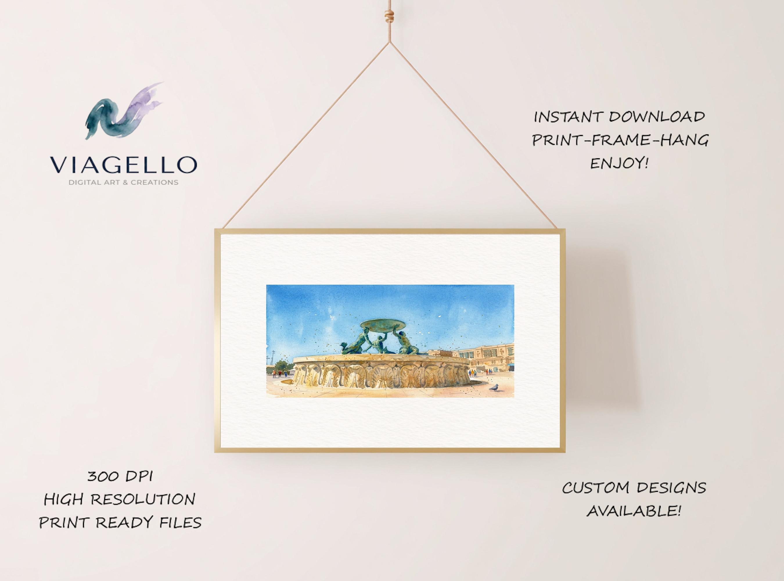 Majestic Fountain Sculpture | Serene City Scene | Digital Painting | Digital Download - Image 2