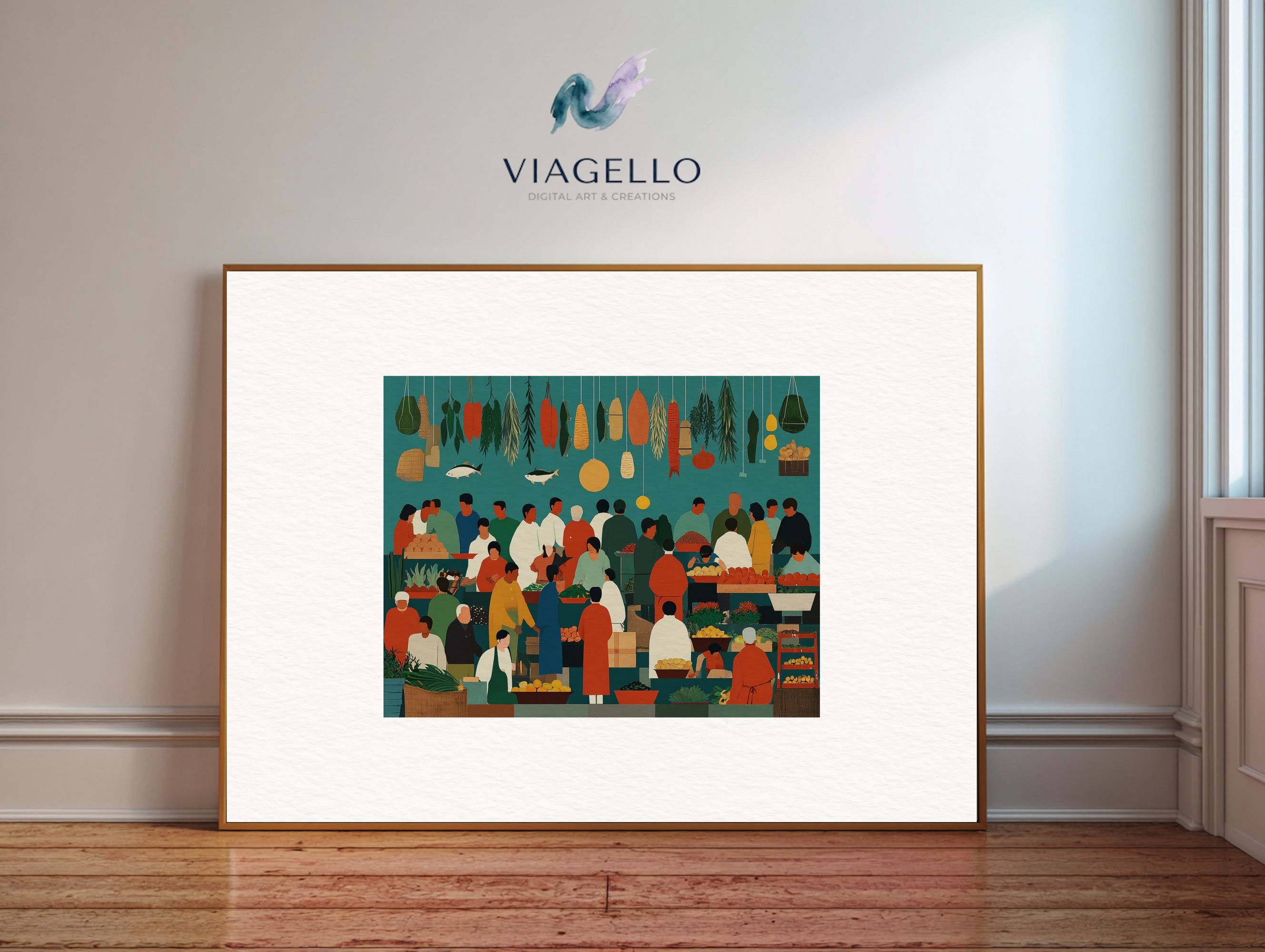 Vibrant Market Scene | Colorful People Gathering | Exotic Produce Display | Digital Download - Image 3
