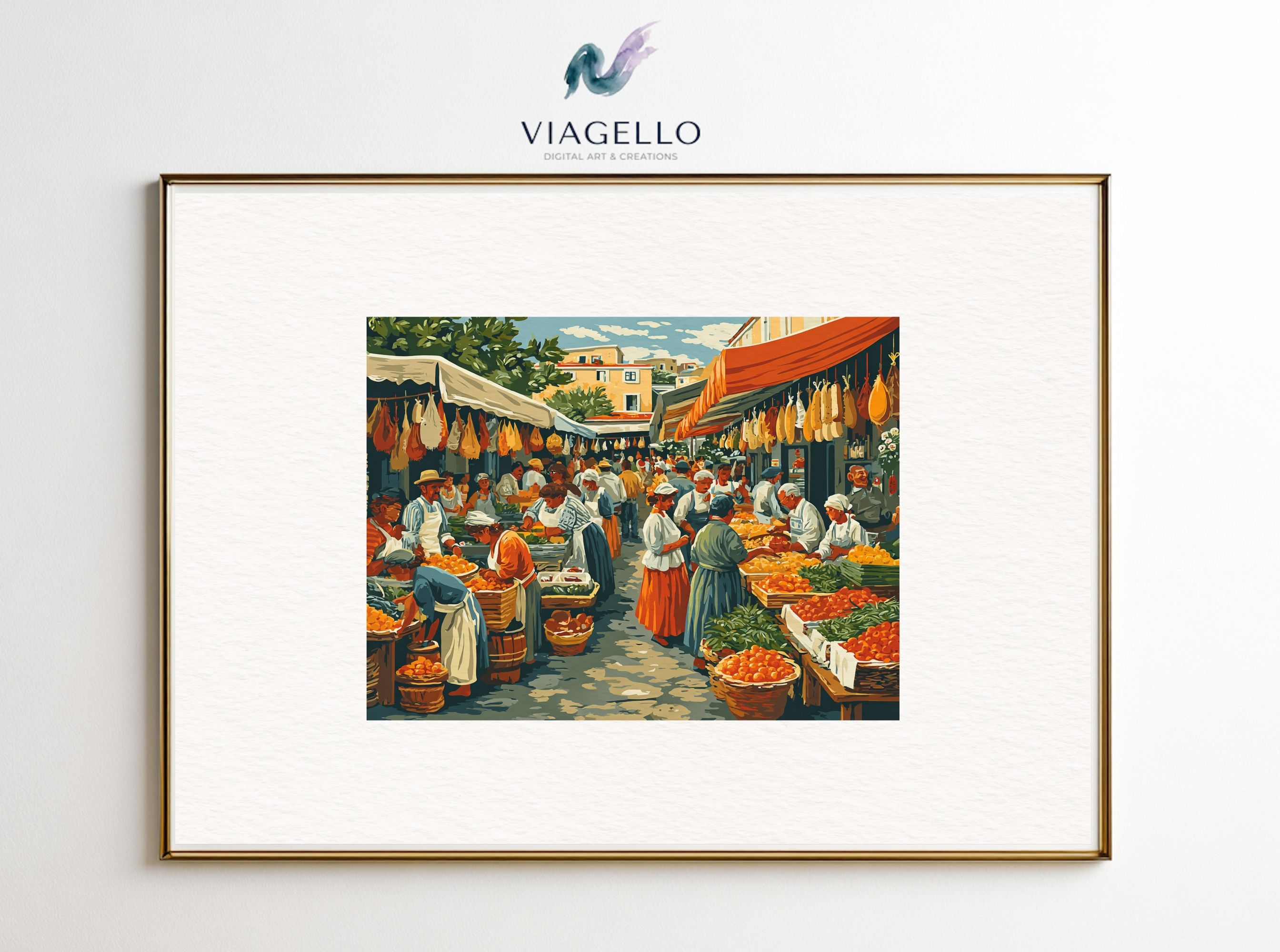 Vibrant Market Scene | Colorful Street Market Art | Digital Download