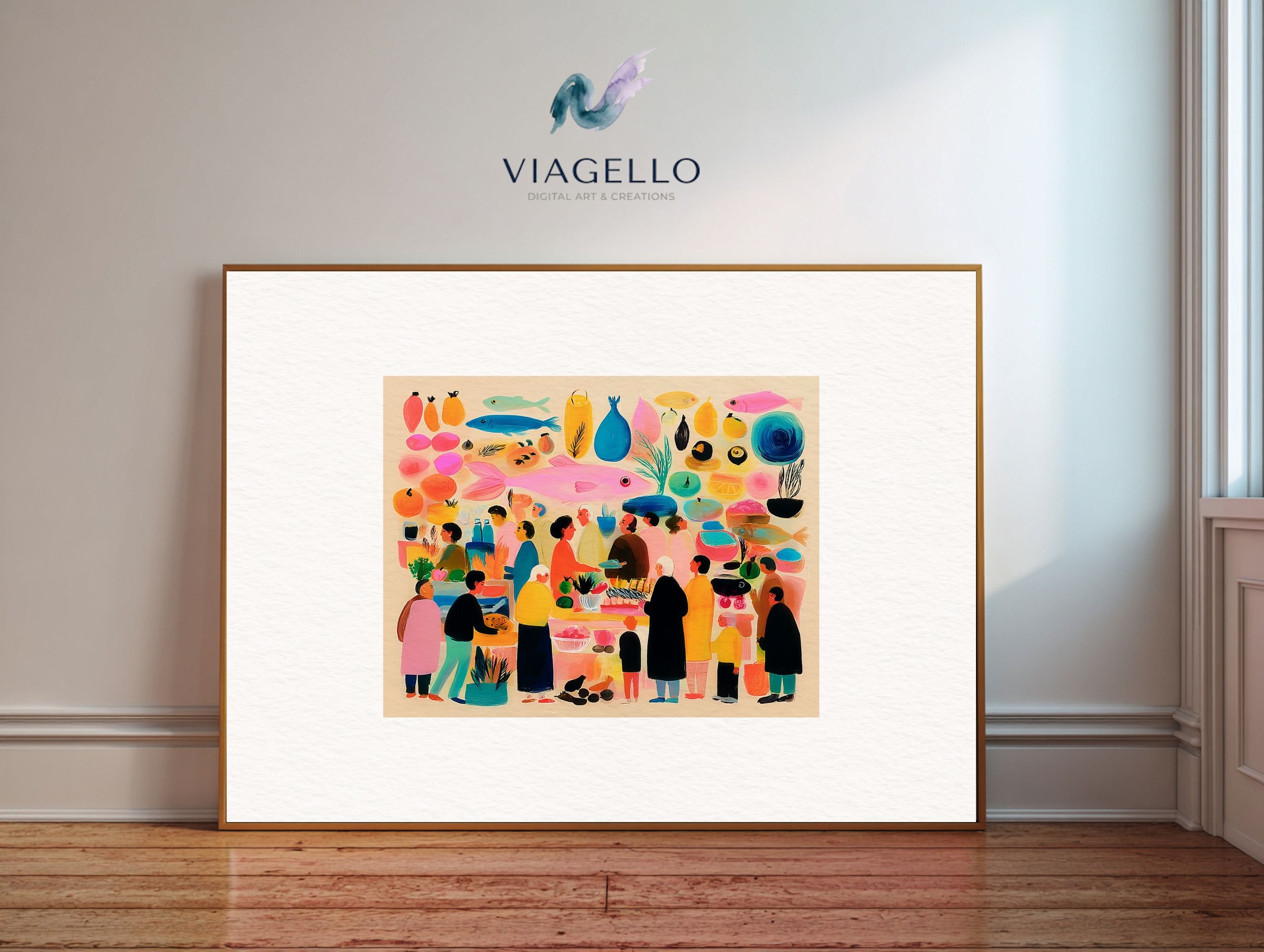 Fish Vibrant Market Scene | Bold Colors | Contemporary Art Print | Digital Download - Image 3