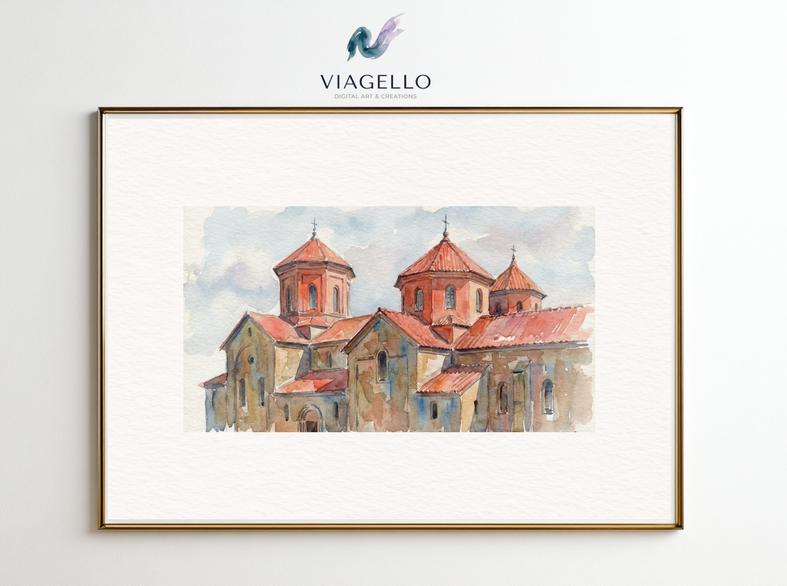 Terracotta Cupolas Watercolor | Old World Architecture | Historic Monastery Wall Art | Digital Download