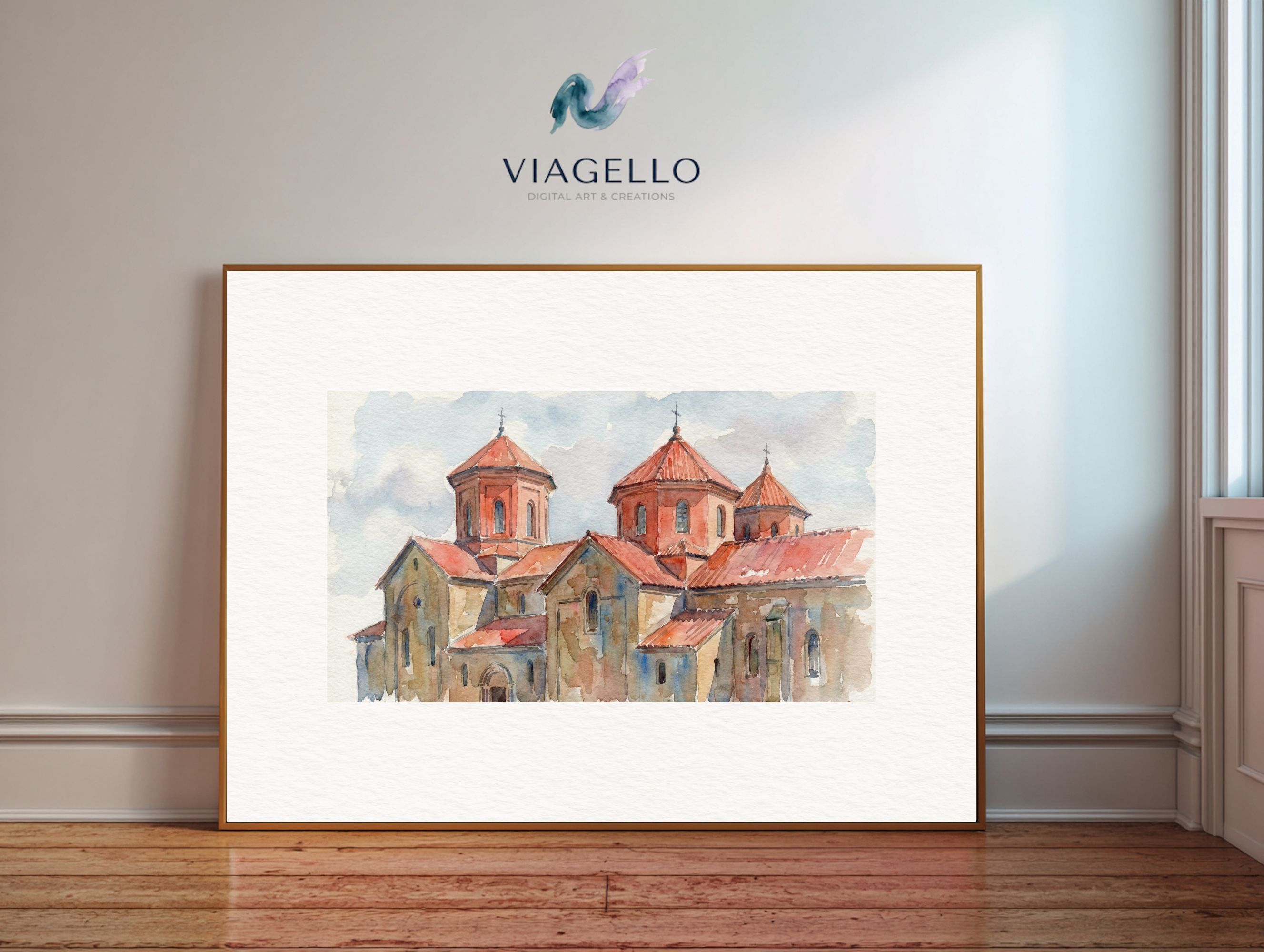 Terracotta Cupolas Watercolor | Old World Architecture | Historic Monastery Wall Art | Digital Download - Image 3