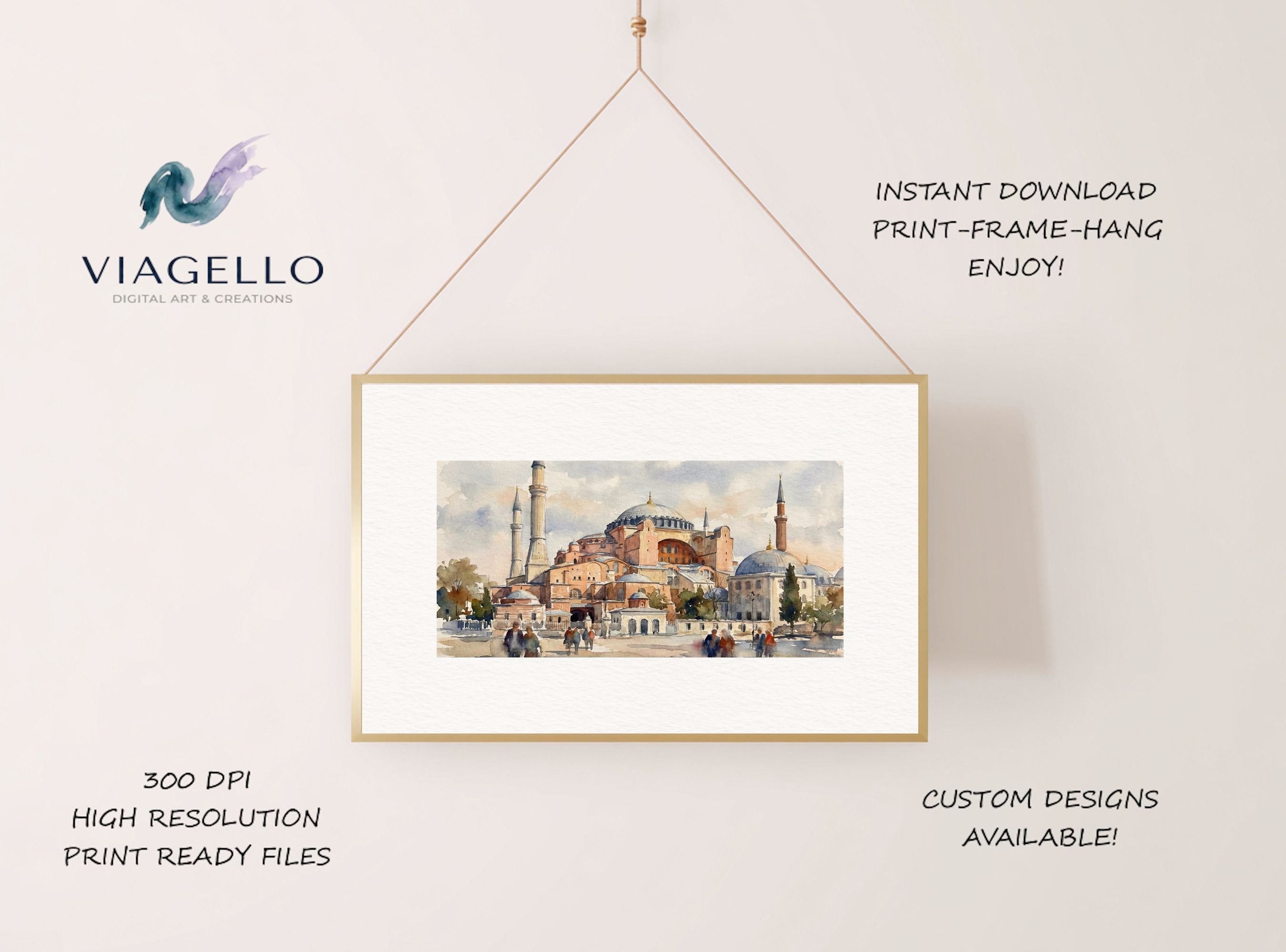 Hagia Sophia Watercolor Print | Istanbul Cityscape Art | Travel Landmark Painting | Turkey Wall Decor | Digital Download - Image 2
