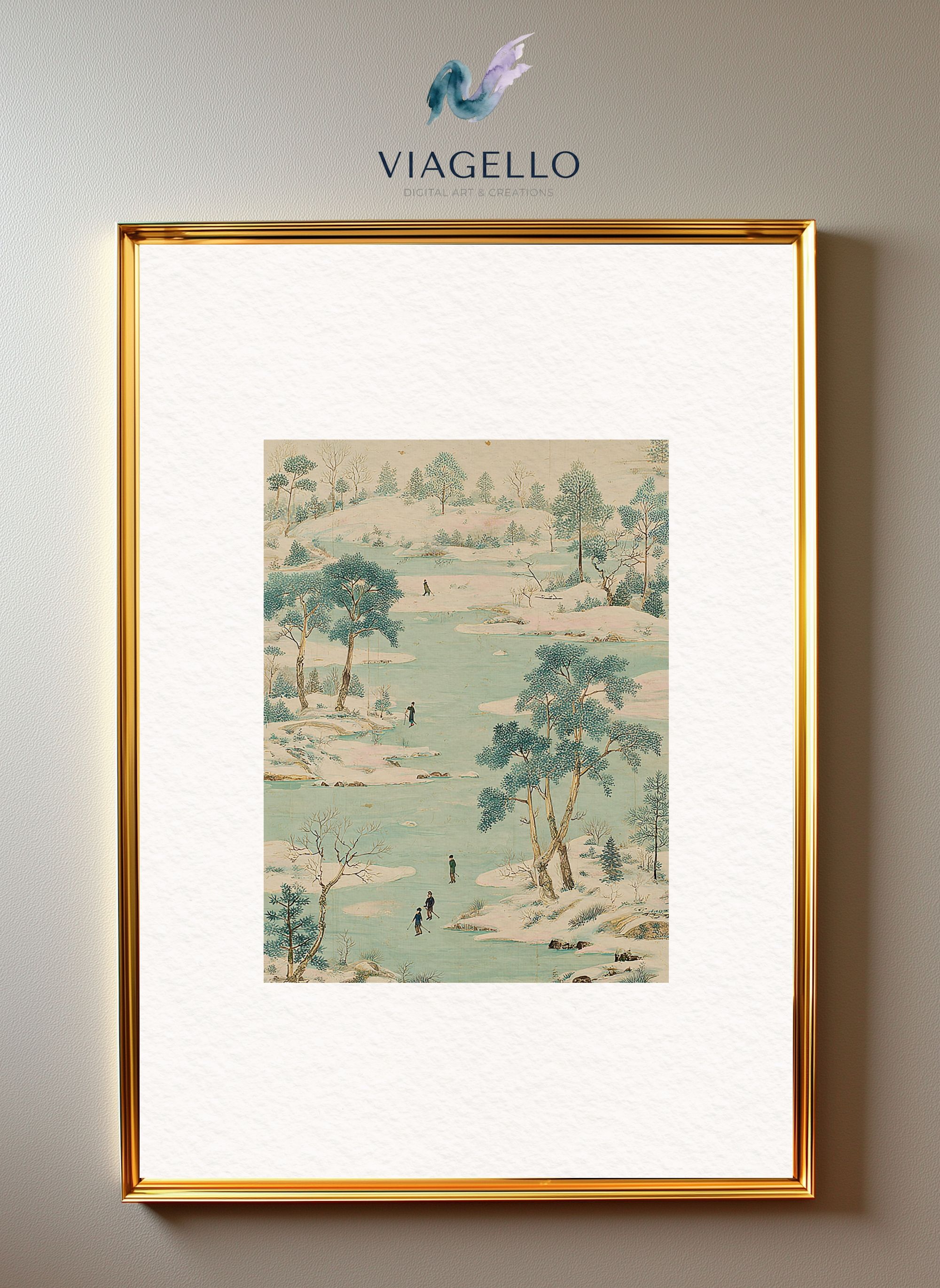Vintage Ice Skating Scene | Frozen Lake Winter Fun | Digital Download - Image 3